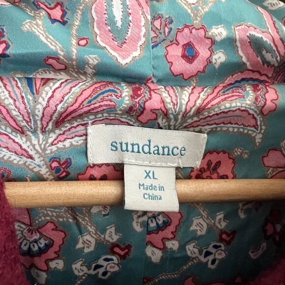 Sundance Blooming Bouclé Embroidered Wool Blend Hooded Coat Size XL Red - Picture 3 of 7